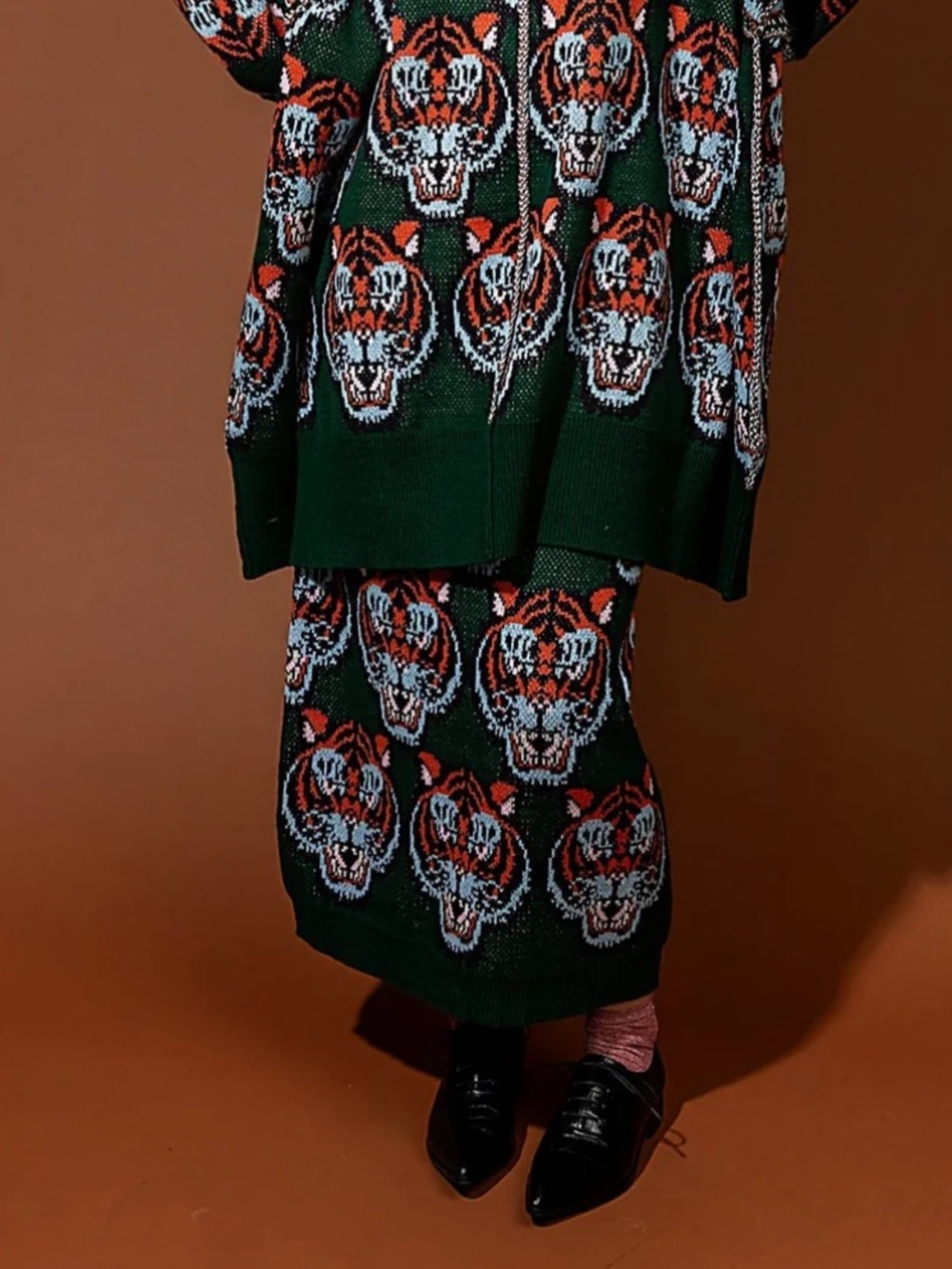Dressed in LALA Wild Thing Dark Green Tiger Maxi Skirt